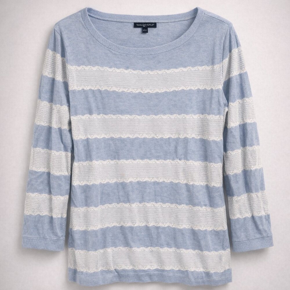 Tommy Hilfiger Light Blue and White Striped Long Sleeve Top